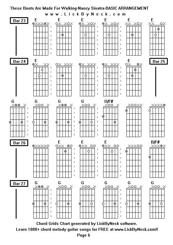 Chord Grids Chart of chord melody fingerstyle guitar song-These Boots Are Made For Walking-Nancy Sinatra-BASIC ARRANGEMENT,generated by LickByNeck software.